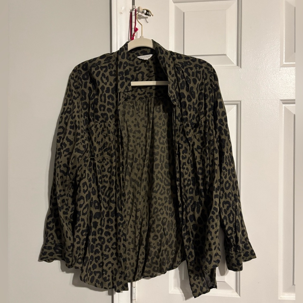 Lucky leopard print olive green and black blouse